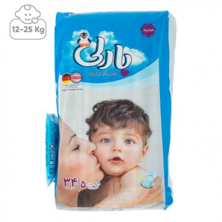 پوشک بارلی سایز 5 بسته 34 عددی به همراه دستمال مرطوب|سرویس ویژه 7 روز تضمین بازگشت کالا