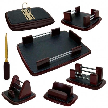 ست اداری رومیزی مدیریتی چرم و چوب شهاب تحریر مجموعه 7 عددی